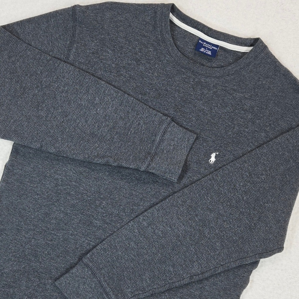 Polo Ralph Lauren Thermal Shirt Men Large Gray Waffle Knit Long Sleeve Sleepwear